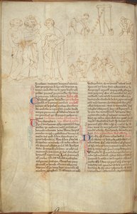 Cotton Nero D. I f.23v Cliffordin tornin rakennus St Albansissa, teoksesta "Lives of the Offas" (vellum) tekijältä English School