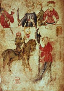 Cotton Nero Ms A X, f.94v: Päätön vihreä ritari Arthur