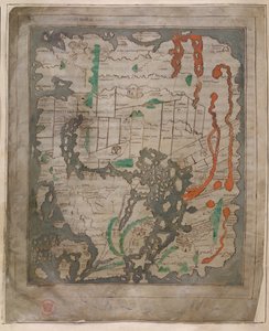 Cotton Tiberius B.V, osa 1, f.56v Tiberiuksen kartta, Mappa Mundi (vellum) tekijältä English School