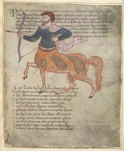 Puuvilla Tiberius B. V, osa 1, f.37 "Jousimies", kuva "Ciceron Aratus" (vellum) tekijältä English School