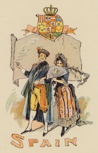 Pari espanjalaisessa asussa (väri litho) tekijältä English School