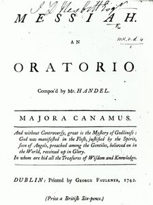Händelin Messiaan nuottien kansikuva, julkaistu vuonna 1742 tekijältä English School