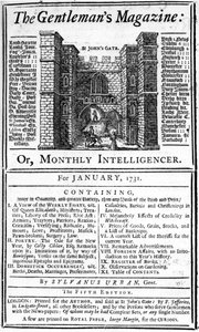 Tammikuussa 1731 julkaistun The Gentlemans Magazinen ensimmäisen painoksen kansi tekijältä English School