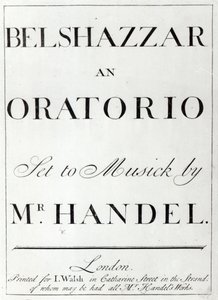 Händelin Belsaszarin partituurin kansi, julkaistu vuonna 1745 tekijältä English School