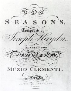 Joseph Haydnin (1732-1809) "Seasons" -kappaleen partituurin kansi tekijältä English School
