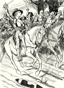 Cromwell johdattaa raudanlujia sotilaitaan taisteluun (litografia). tekijältä English School