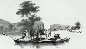 Crossing of the Platte Mouth of Deer Creek, Howard Stansburyn julkaisusta Exploration and Survey of the Valley of the Great Salt Lake of Utah, julkaistu 1852 tekijältä English School