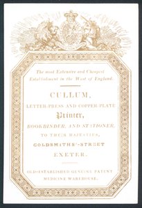 Cullum, Letter-Press ja Copper-Plate Printer, kauppakortti tekijältä English School