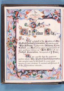 Omistus puheesta, jonka Sheffield Football Association piti William Pierce-Dixille hänen jäätyään eläkkeelle sihteerinä, 1882 (muste paperilla) (katso myös 315163) tekijältä English School