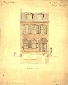 Suunnitelma Haymarketin pientä teatteria varten, noin 1800 (vesiväri paperille). tekijältä English School