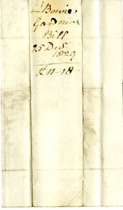 Devonshire MSS AS 3101, folio Pinder Simpsonin lordi George Cavendishille maksamista laskuista, mukaan lukien Alexander Bowien lasku tekijältä English School