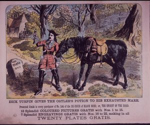 Dick Turpin hevosensa kanssa Black Bess matkalla Yorkiin (värilitho) tekijältä English School