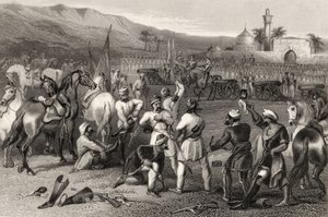 11. epäsäännöllisen ratsuväen aseista riisuminen Berhamporessa vuonna 1857, vuonna 1858 julkaistusta "Intian kapinan historiasta" tekijältä English School
