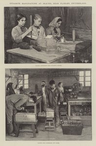 Dynamiitin valmistus Isletenissä, lähellä Fluelenia, Sveitsi (kaiverrus) tekijältä English School