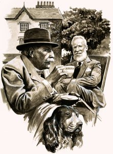 Edward Elgar ja George Bernard Shaw juomassa teetä tekijältä English School