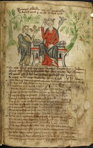 Edward II istuu valtaistuimella, valtikka vasemmassa kädessään ja koskettaa kruunuaan oikealla kädellään. Pieni hahmo (mahdollisesti Walesin henkilöitymä) tarjoaa hänelle toisen kruunun (luultavasti Skotlannin kruunun). Uskotaan, että toinen luku on an tekijältä English School