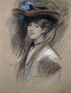 Edwardian nainen (värillisiä liituja paperilla) tekijältä English School