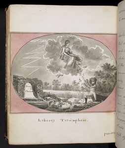 Egerton MS 2066 f.505 "Liberty Triumphant", "Thomas Walterin seikkailuista", ystävän kertomana:" Jorgen Jorgensenin omaelämäkerta" (kynä ja muste pesulla paperilla) tekijältä English School
