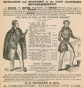Eleganssia ja taloudellisuutta City Clothing Establishmentissä; E P Doudney & Son, 49 Lombard Street, Lontoo tekijältä English School