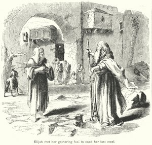 Elia tapasi hänet keräämässä polttoainetta viimeisen ateriansa valmistamiseksi (kaiverrus). tekijältä English School