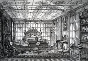 Elizabethan Dining Room, julkaistu The House-Furnisher & Decoratorissa, 1. lokakuuta 1872 tekijältä English School