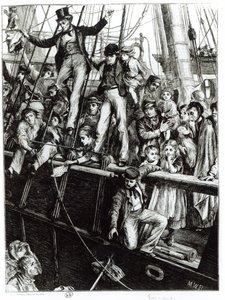 Emigrants Leaving Old England, The Graphic -lehdestä, 18. joulukuuta 1869 tekijältä English School