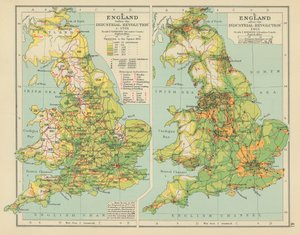 Englanti ennen teollista vallankumousta n. 1701. Englanti teollisen vallankumouksen jälkeen 1911 (värilitro). tekijältä English School