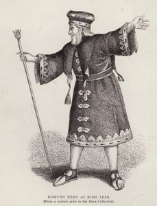 Englantilainen näyttelijä Edmund Kean nimiroolissa Shakespearen kuningas Learissa (litho) tekijältä English School
