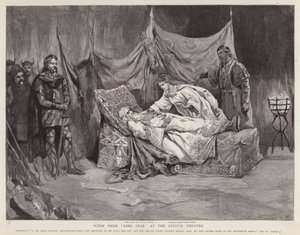 Englantilaiset näyttelijät Henry Irving ja Ellen Terry Shakespearen Kuningas Learin tuotannossa Lyceum Theatressa, Lontoossa tekijältä English School