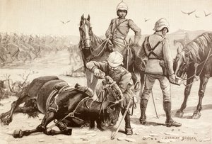 Englantilainen ratsuväki juottaa hevosiaan Mahdist-sodan aikana, Sudan 1880-luvulla (litho) tekijältä English School