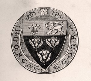 Eton-kilpi laskettu pyöreän yläpuolelle koulun mottona, piirros Sir Edward Creasyn Lontoossa 1876 julkaistusta muistelmista Eminent Etonians tekijältä English School