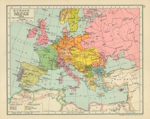 Eurooppa maailmansodan aattona 1914 (värilitografia) tekijältä English School