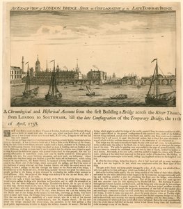 Tarkka näkymä London Bridgestä myöhäisen väliaikaisen sillan tulipalon jälkeen, 11. huhtikuuta 1758 tekijältä English School