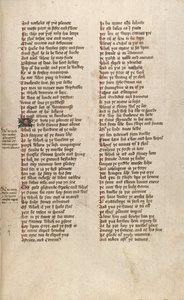 F151r, Ms New Coll 266, De confessio amantis, kirjoittanut John Gower (kynä ja muste perunakalvolla) tekijältä English School