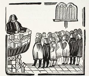 Kauempana ja enemmän kauheita varoituksia Jumalalta, kuvitus John Ashtonin kirjasta Chap-books of the Eightenth Century, pub. 1882 tekijältä English School