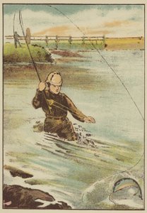 Taimenen kalastus (värillinen kaiverrus) tekijältä English School