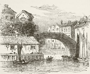Fleet Bridge, Lontoo 1600-luvulla, William Hickman Smith Aubreyn (1858-1916) julkaisusta The National and Domestic History of England, joka julkaistiin Lontoossa, noin 1890. tekijältä English School