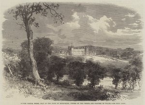 Floors Castle, Kelso, Roxburghen herttuan kotipaikka, Walesin prinssi ja prinsessa vierailevat (kaiverrus) tekijältä English School