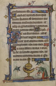 Folio 72v kuvitus "Taymouth Hoursista" (vellum) tekijältä English School