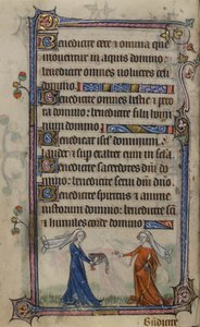 Folio 75v kuvitus "Taymouth Hoursista" (vellum) tekijältä English School