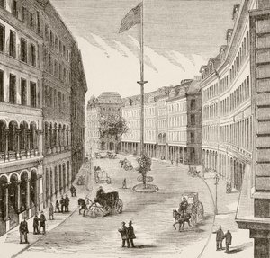 Franklin Street, Boston, Massachusetts 1870-luvulla (litho) tekijältä English School