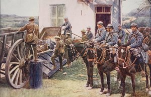 Ranskalaiset lanserit saapuvat kylän etuvartioon brittijoukkojen avuksi, 1914-19 tekijältä English School