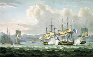 Fregattitoiminta Vizagapatam Roadsilla Intian edustalla, 18. syyskuuta 1804, T. Sutherlandin kaiverrus J. Ralfen teokseen The Naval Chronology of Great Britain, julkaistu 1820
