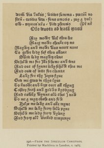 Speculum Christianista, painanut Machlinia Lontoossa, n. 1485 (litho) tekijältä English School
