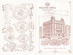 Majestic-hotellin Aleksandriassa esitteen etu- ja takakansi tekijältä English School