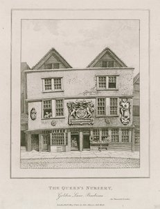 Fortune-teatterin edessä, miltä se näytti vuonna 1800, kun se oli muutettu myymäläksi tekijältä English School