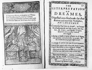 Etupuoli ja nimilehti Artemidoruksen unien tulkintaan, englanninkielinen painos, julkaistu vuonna 1644 tekijältä English School