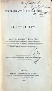Michael Faradayn (1791-1867) sähköalan kokeellisten tutkimusten etukappale, julkaistu 1839 tekijältä English School