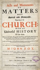 Frontispiece, John Foxen teoksista ja monumenteista, yhdeksäs painos, pubi. 1684 tekijältä English School