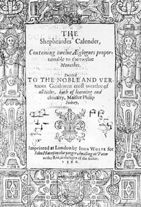 Esmond Spenserin (1552-99) Shepheardes-kalenterin etukappale, julkaistu 1586 tekijältä English School